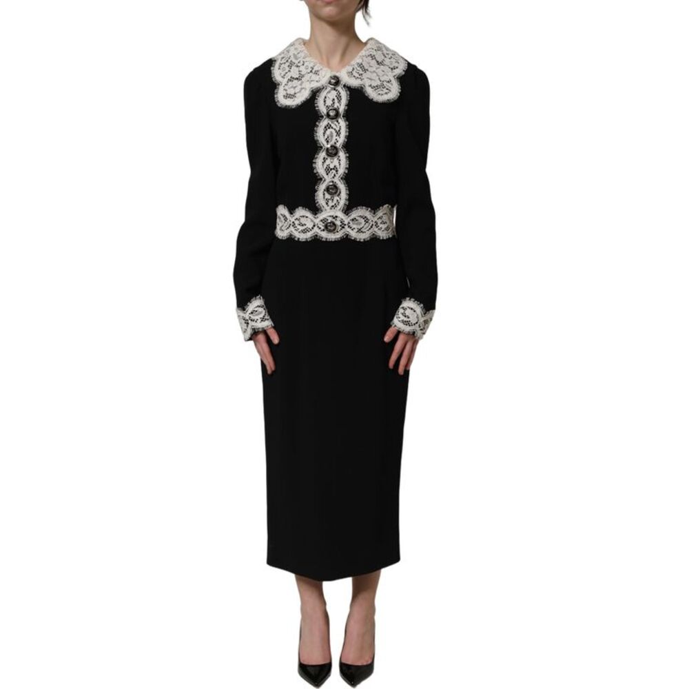 Dolce & Gabbana Black Lace Detailing Long Sleeves Midi Women's Dress